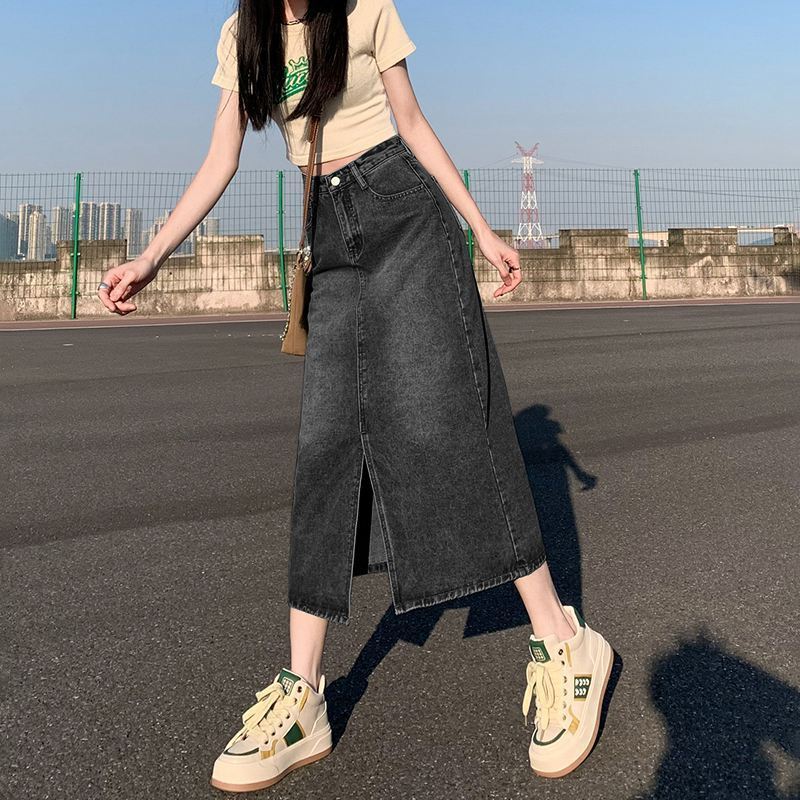 ハイウエストデニムスリットロングスカート