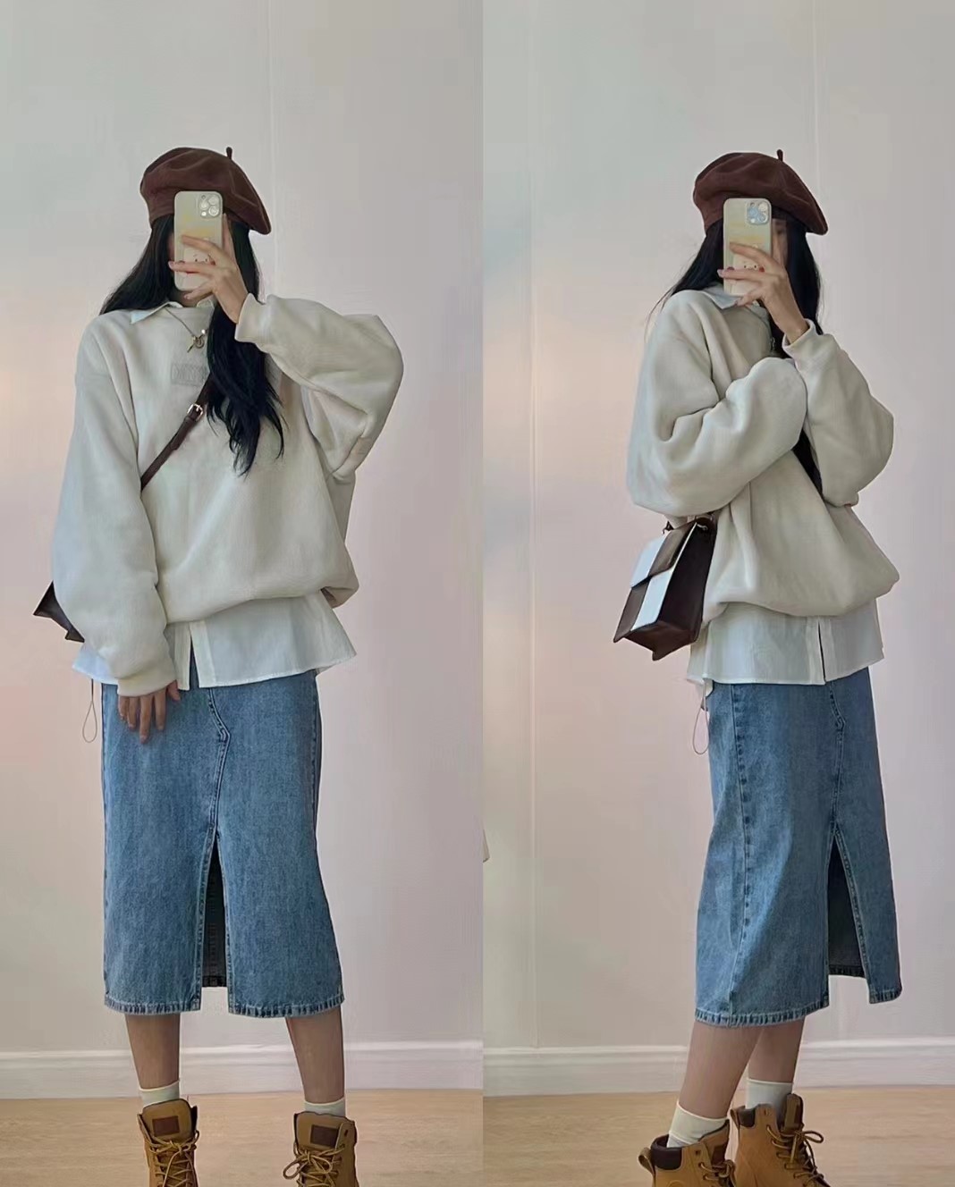 ゆったりバックスリットデニムロングスカート