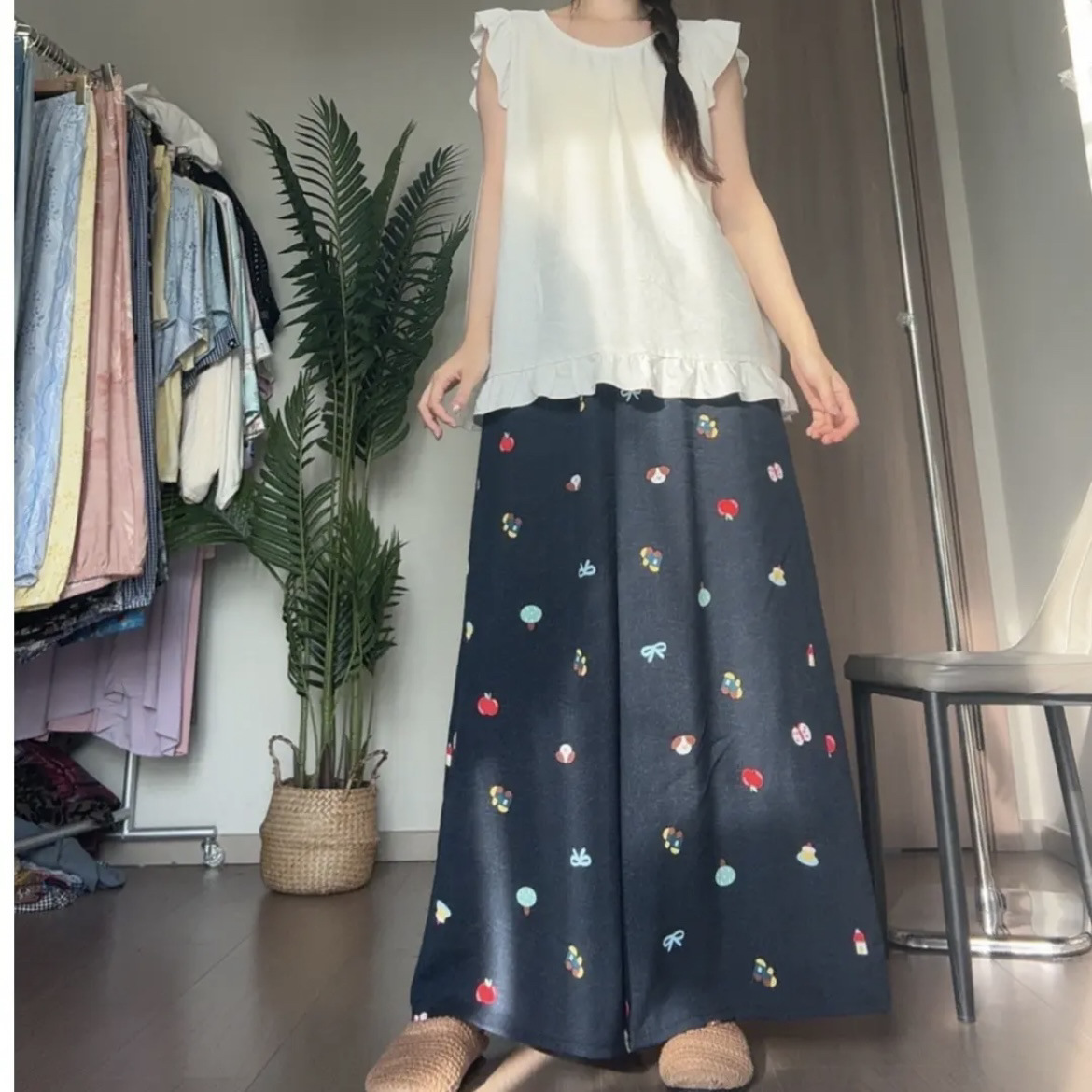 ロングスカート リボン模様のふんわりマキシスカート