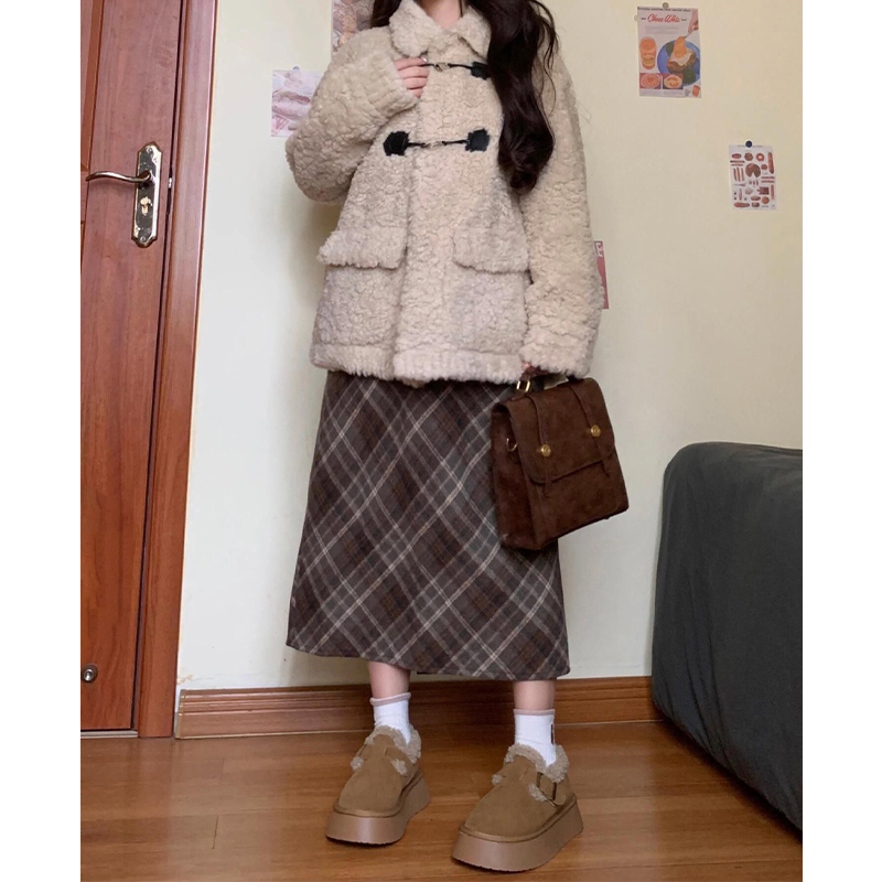 あったか チェックタイトロングスカート