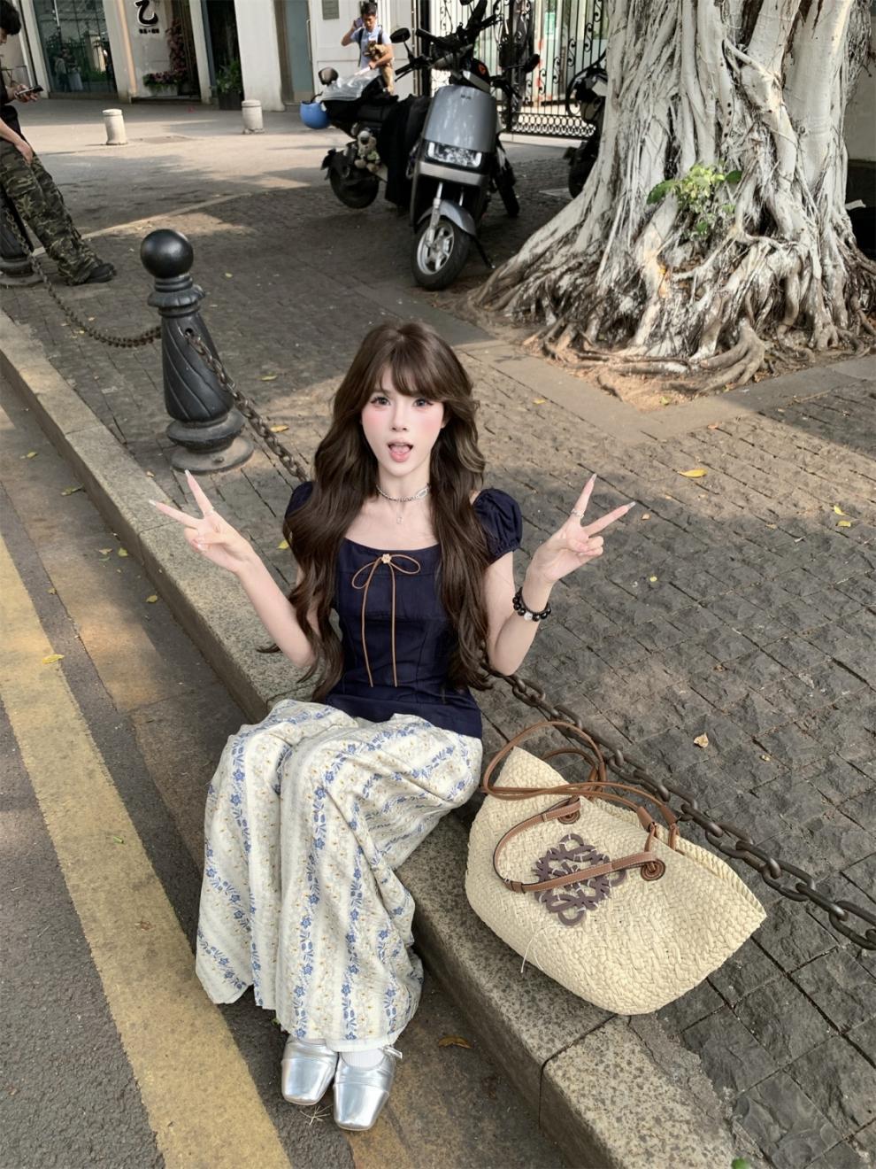 ロングスカート 花柄プリーツマキシスカート