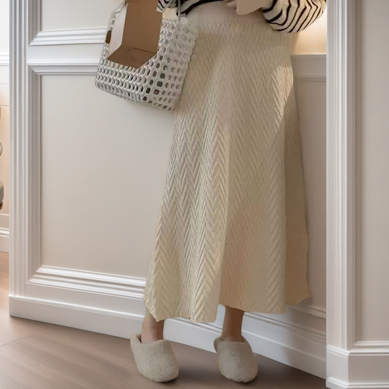 ロングスカート ヘリンボーン編み模様マキシスカート