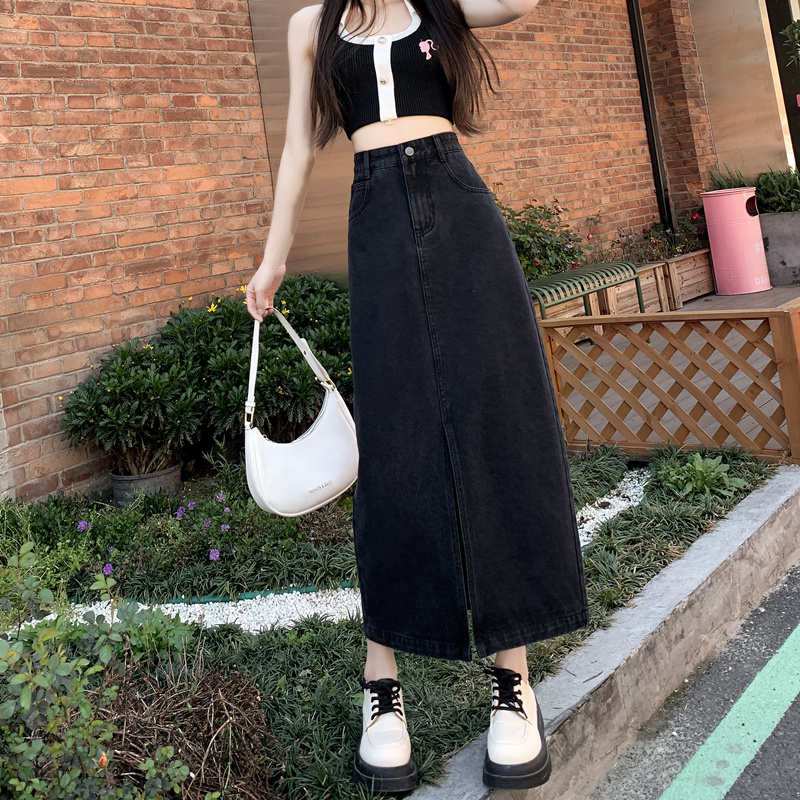 デニムサイドスリットロングスカート