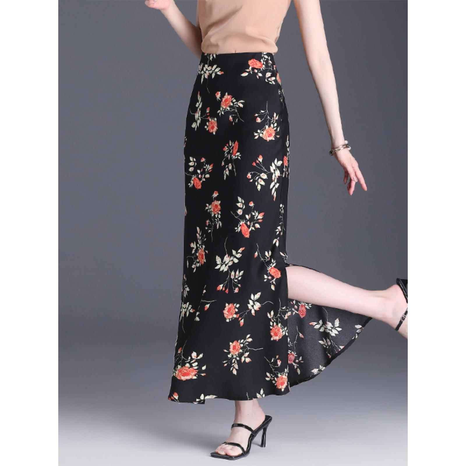 華やか花柄サイドスリットロングスカート