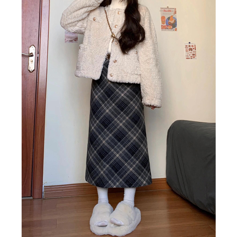 あったか チェックタイトロングスカート