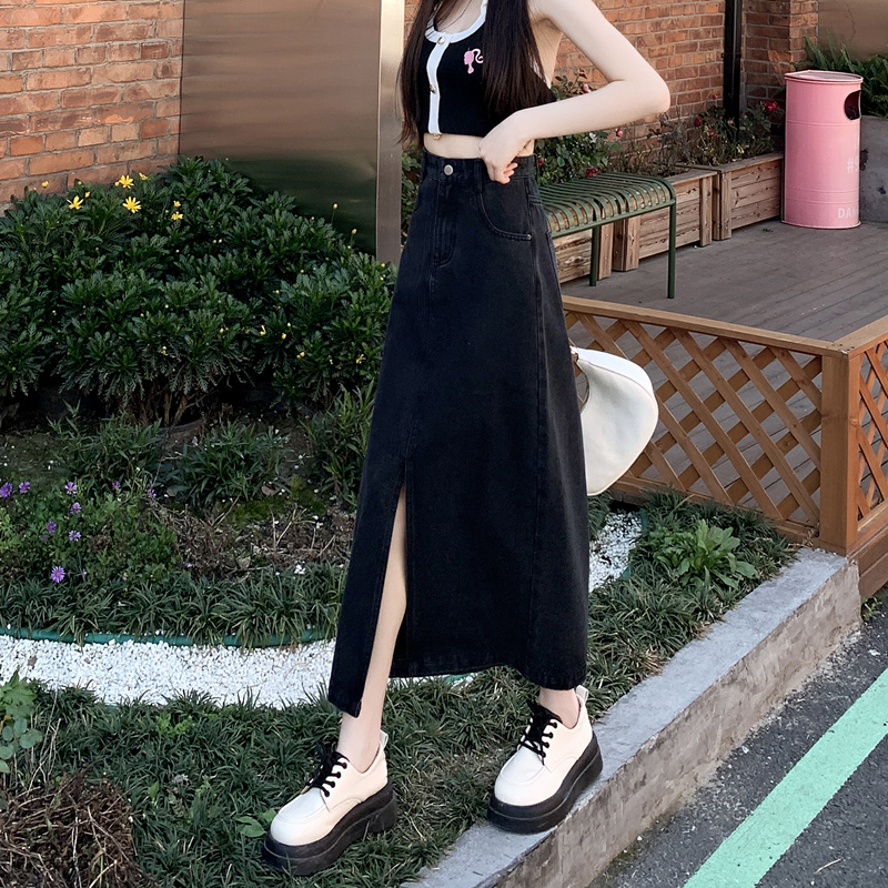 デニムサイドスリットロングスカート