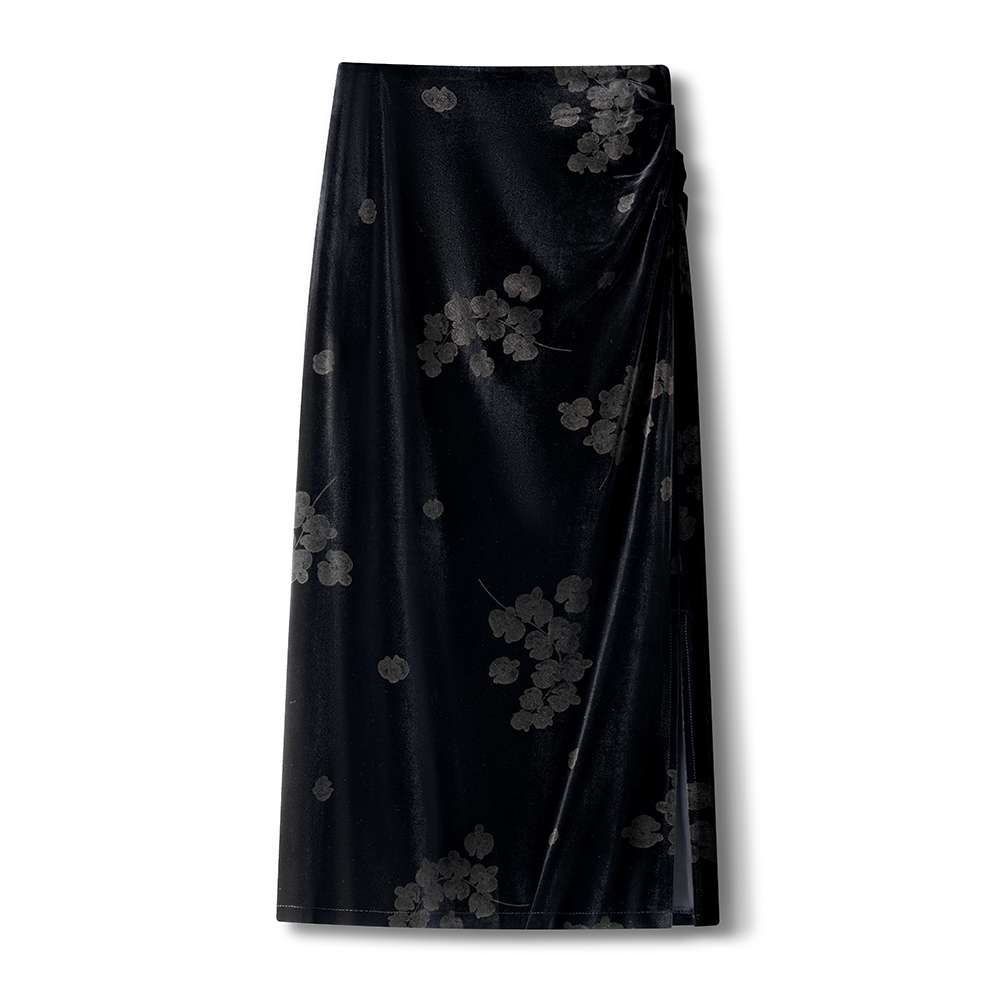 花柄ベロアスリットロングスカート