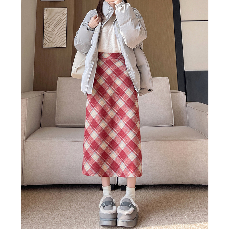 あったか チェックタイトロングスカート