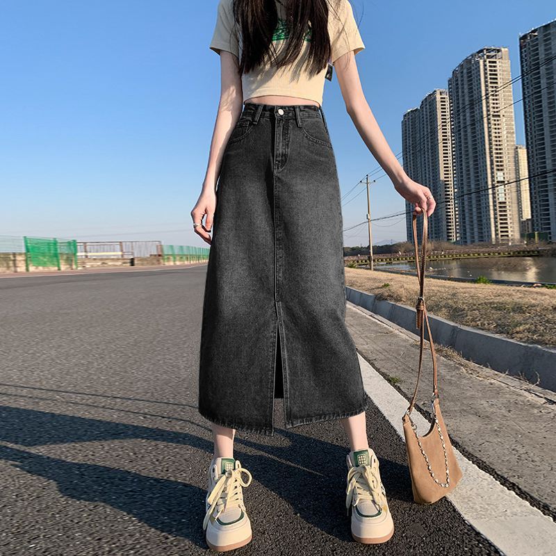 ハイウエストデニムスリットロングスカート