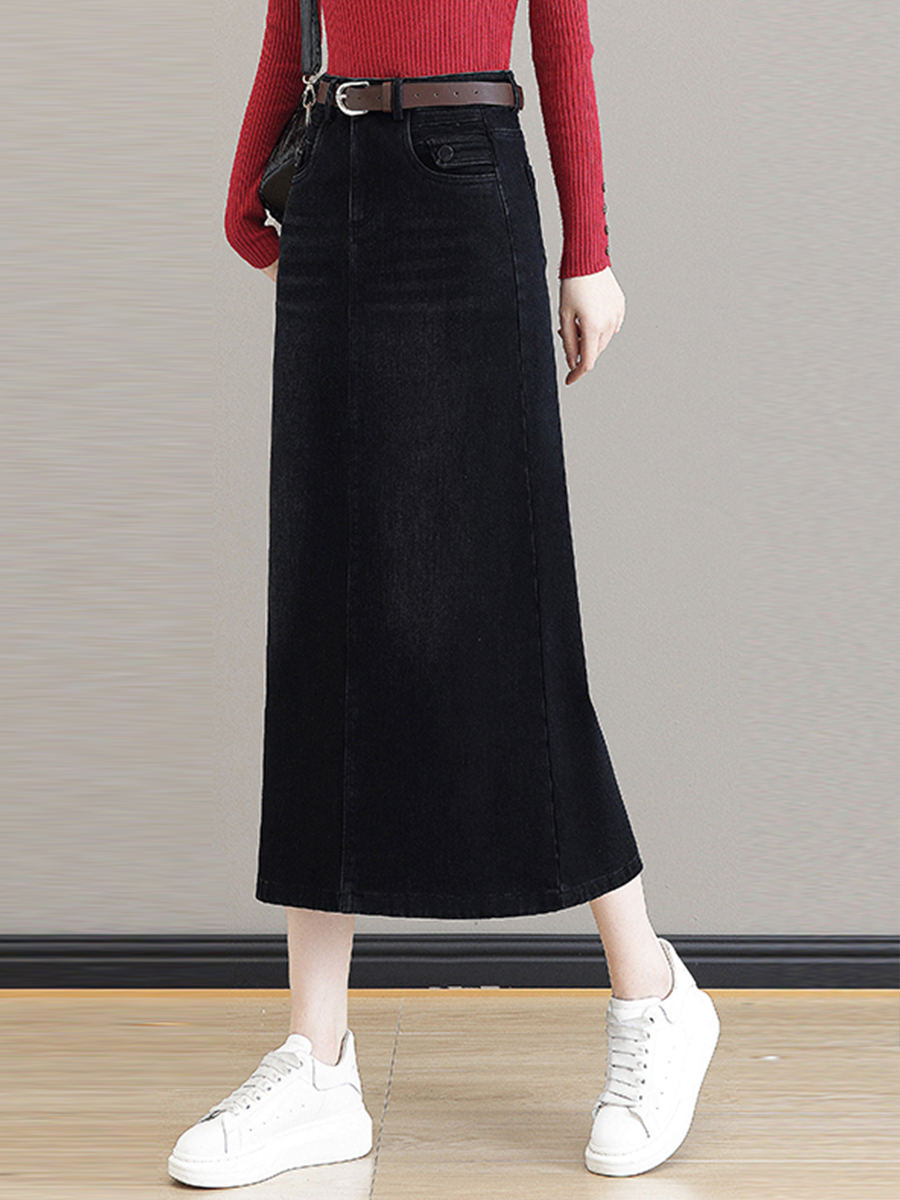 レトロかわいいデニムロングスカート