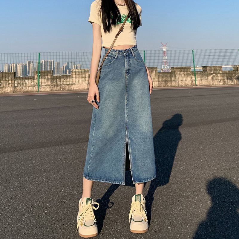 ハイウエストデニムスリットロングスカート
