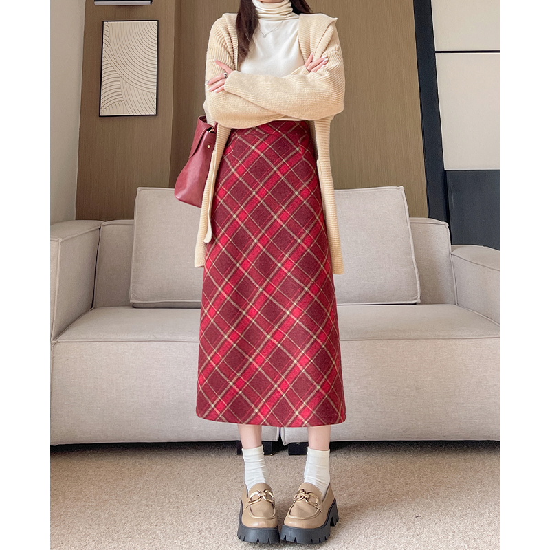 あったか チェックタイトロングスカート