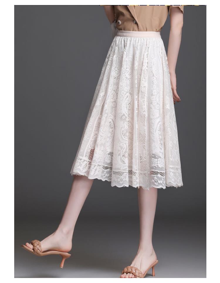 ロングスカート 花模様レースプリーツロングスカート
