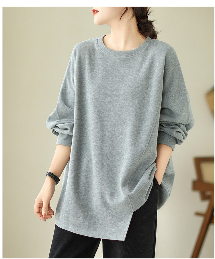 ロンTコットン レディース無地長袖ニットプルオーバー