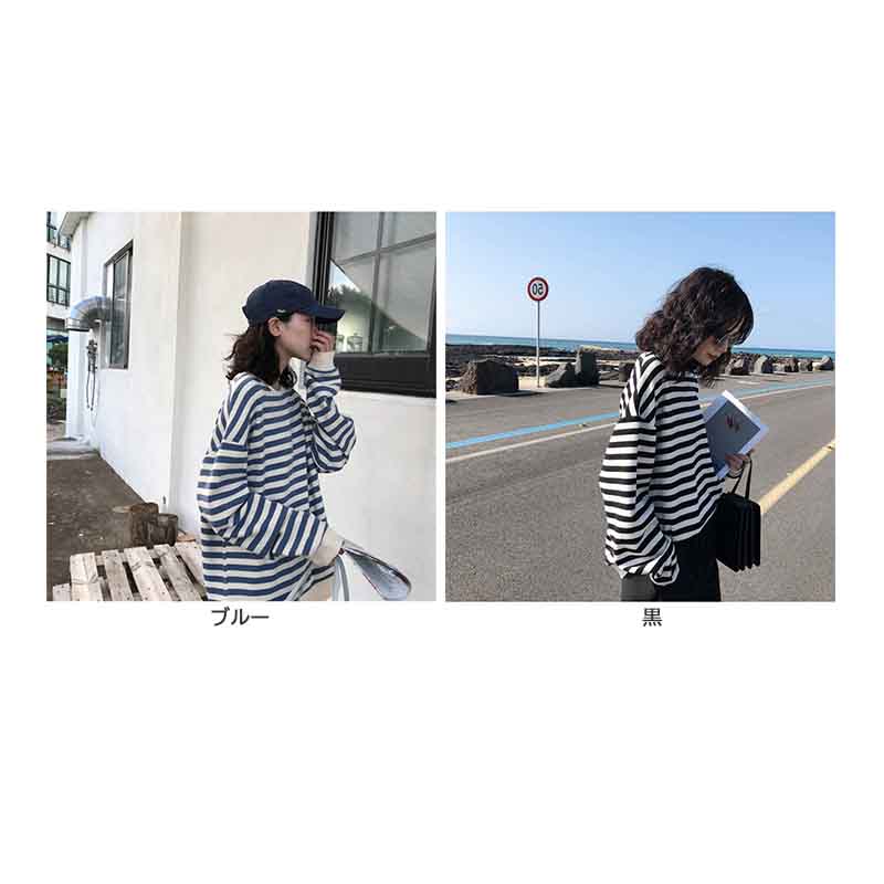 ロンT レディース ボーダー長袖ロンティー ゆったりプルオーバー