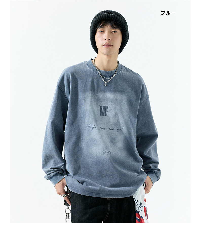 ロンT厚手 メンズ ヴィンテージ風ロングスリーブトップス 全2色
