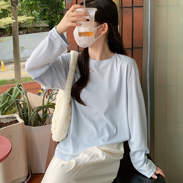 ロンT なめらか素材リラックスロングTシャツ