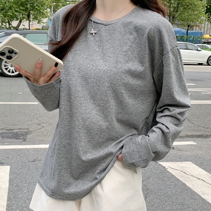 ロンT なめらか素材リラックスロングTシャツ