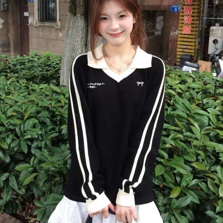 ロンT リボン付きアカデミックサマーニット