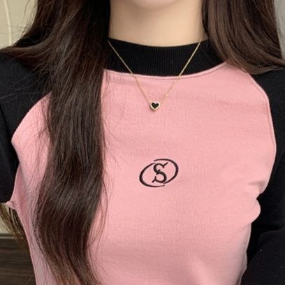 ロンT ワンポイント刺繍ラグランロンT