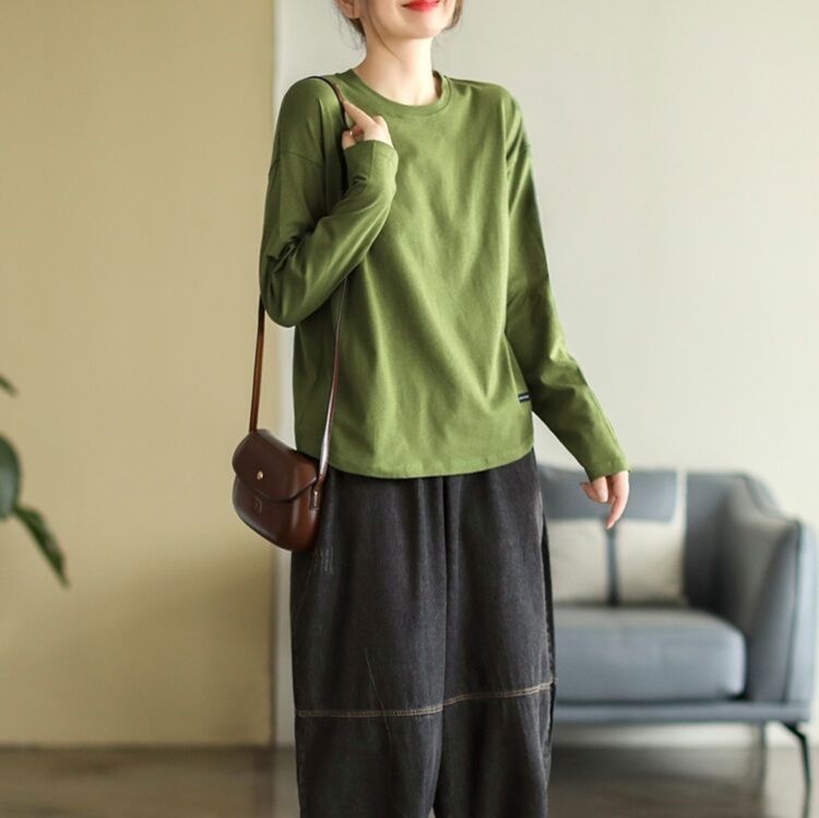 ロンT シンプル丸首ゆったりロンT
