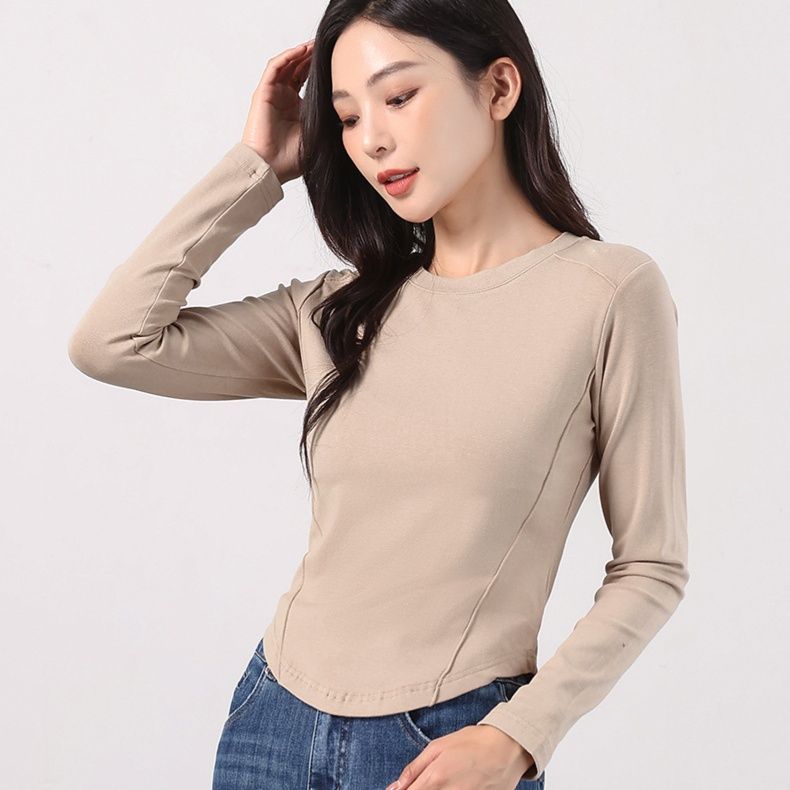 ロンT 透け感素材の上品なクルーネック長袖シャツ