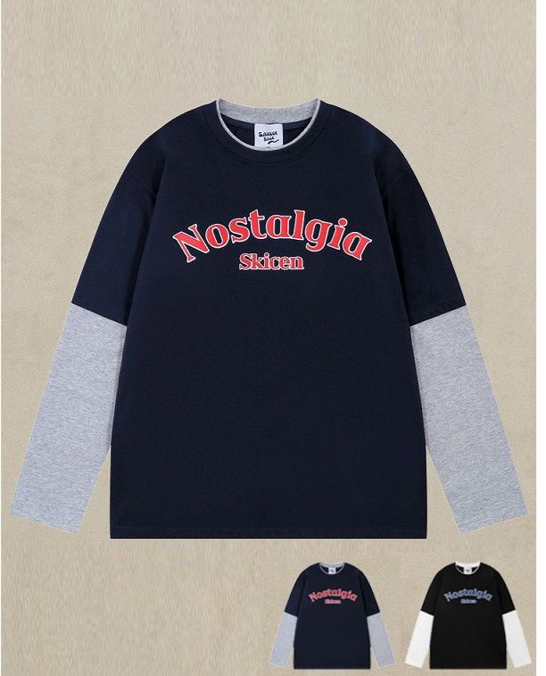 ユニセックス ロゴプリント フェイクレイヤード ロンT 全2色