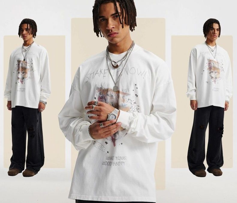 男女兼用 ラウンドネック ロンT ストリート系 2025春夏新作