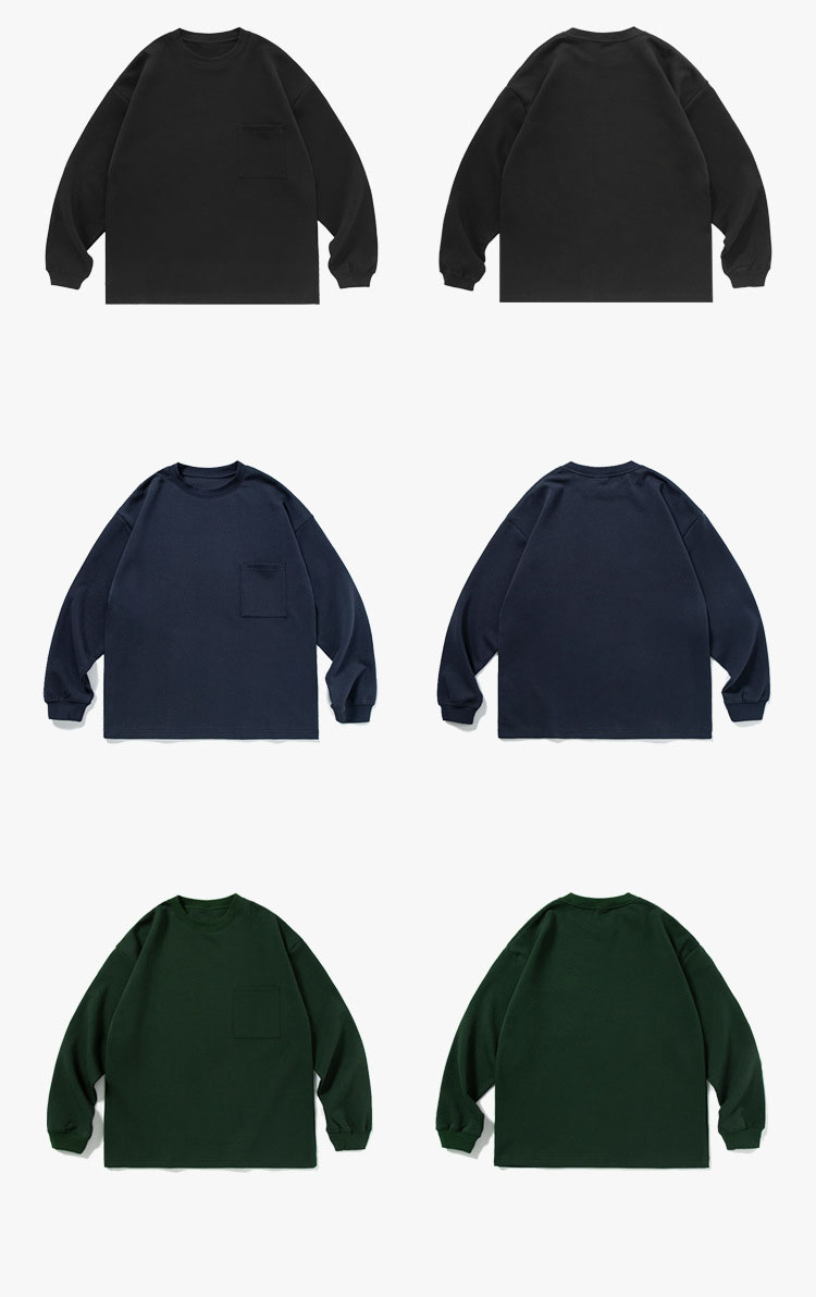 無地ポケット付きロンTコットン メンズレディース 全4色