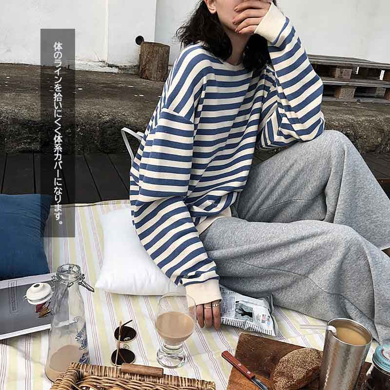 ロンT レディース ボーダー長袖ロンティー ゆったりプルオーバー
