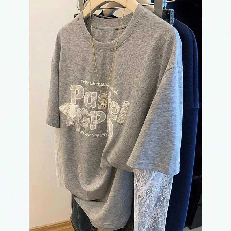 ロンT 刺繍装飾レースロングＴシャツ