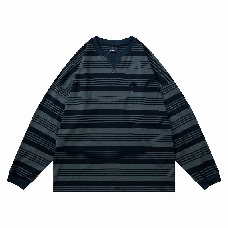 ロンT 男女兼用ボーダー柄長袖シャツ春夏秋対応全2色