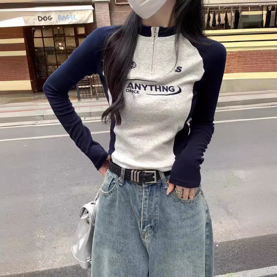 ロンT ラグラン切替ハーフジッププルオーバー