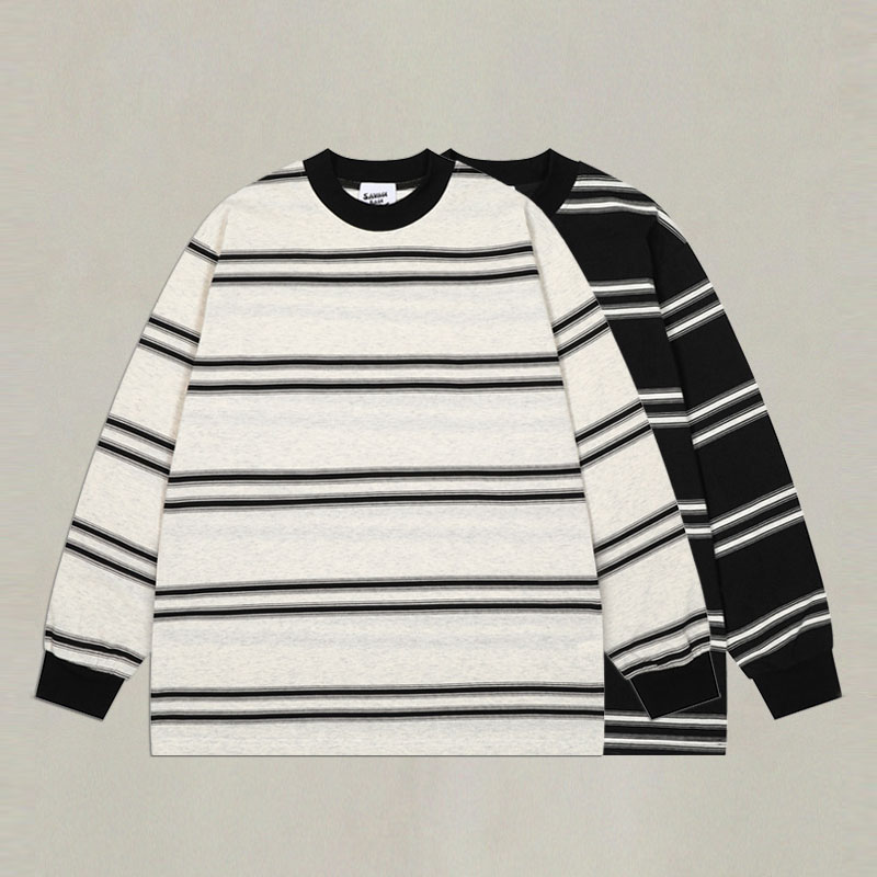 ロンT ボーダー柄長袖シャツ ユニセックス 秋冬対応 全2色