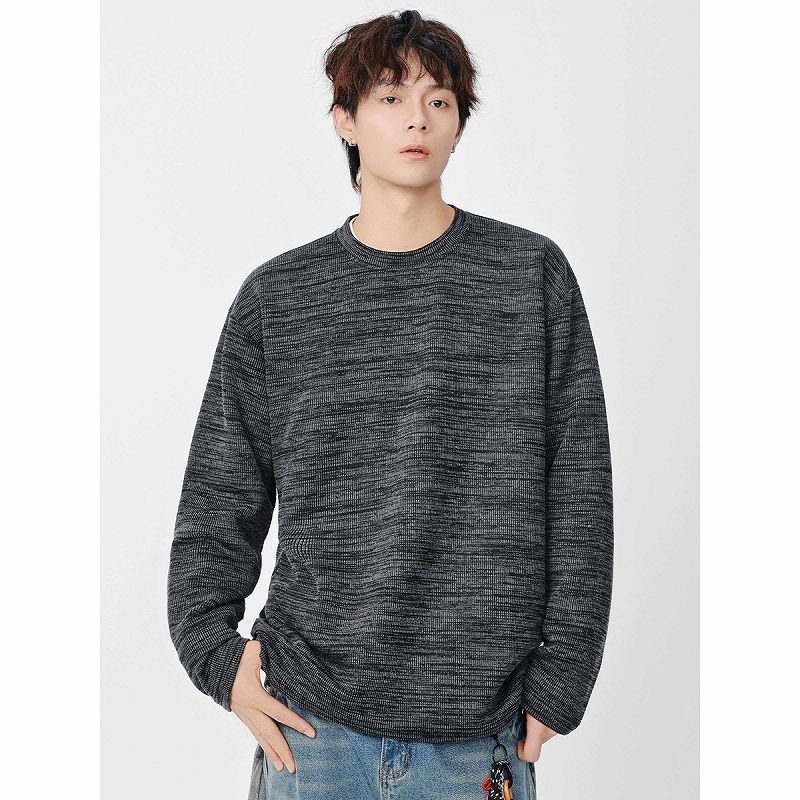 ロンT厚手 男女兼用丸首長袖ロンティー混色柄全３色