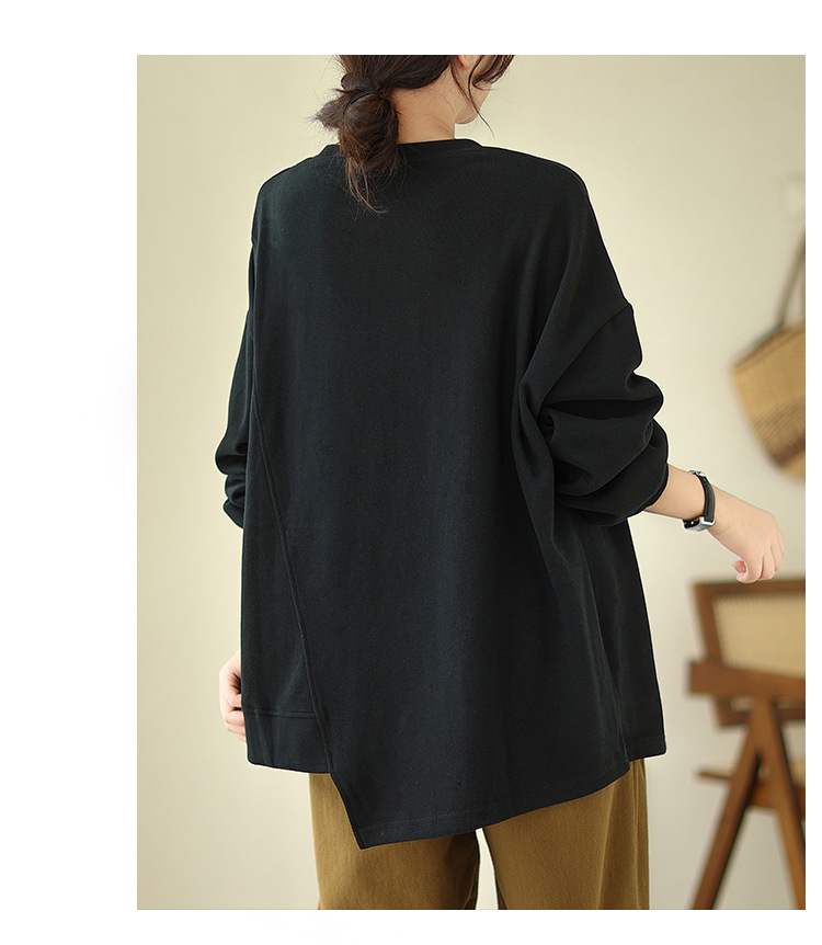 ロンTコットン レディース無地長袖ニットプルオーバー