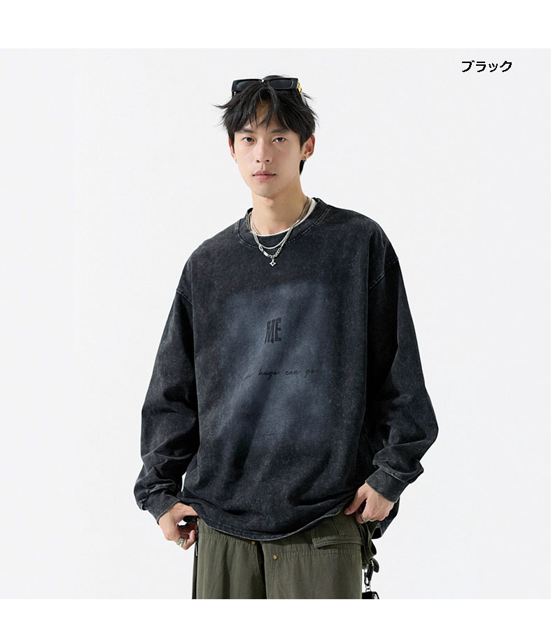 ロンT厚手 メンズ ヴィンテージ風ロングスリーブトップス 全2色