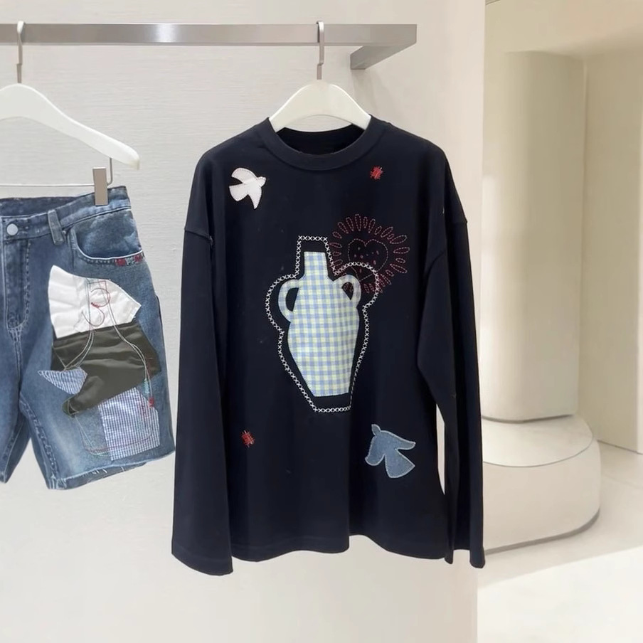 ロンT 愛の刺繍パッチワーク長袖