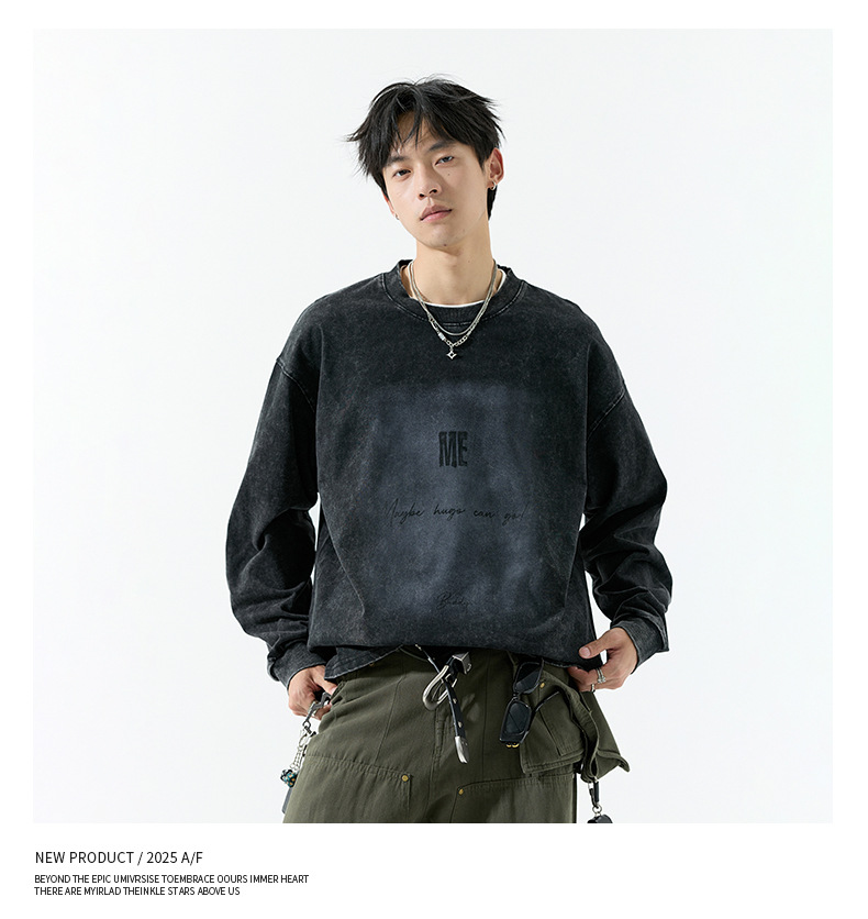 ロンT厚手 メンズ ヴィンテージ風ロングスリーブトップス 全2色