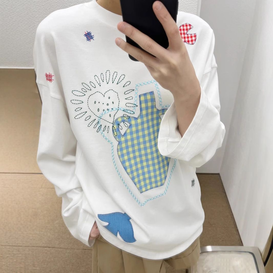 ロンT 愛の刺繍パッチワーク長袖