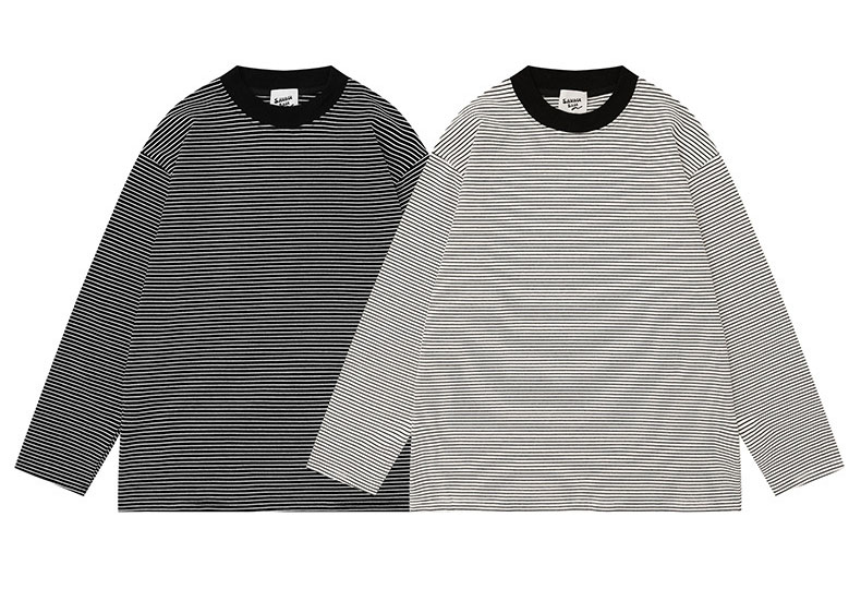 ロンT モノトーンボーダー長袖シャツ ドロップショルダー