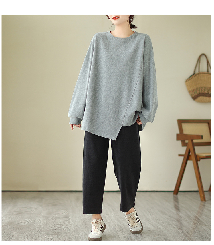 ロンTコットン レディース無地長袖ニットプルオーバー