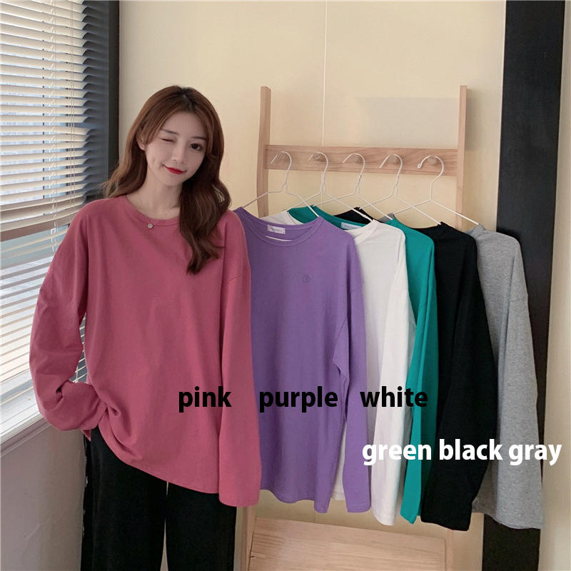 大人可愛いベーシックラウンドネックロンTコットン