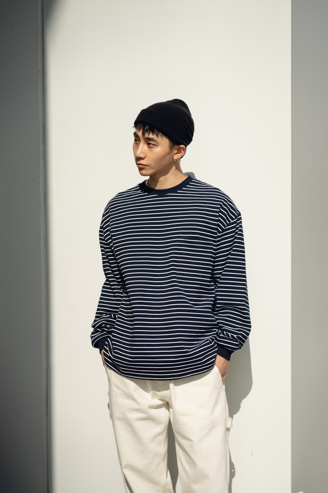 ロンT ネイビー ボーダー柄 長袖シャツ 男女兼用 カジュアル