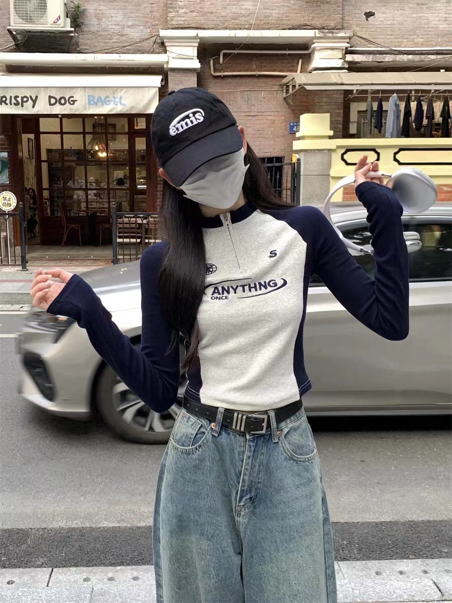 ロンT ラグラン切替ハーフジッププルオーバー