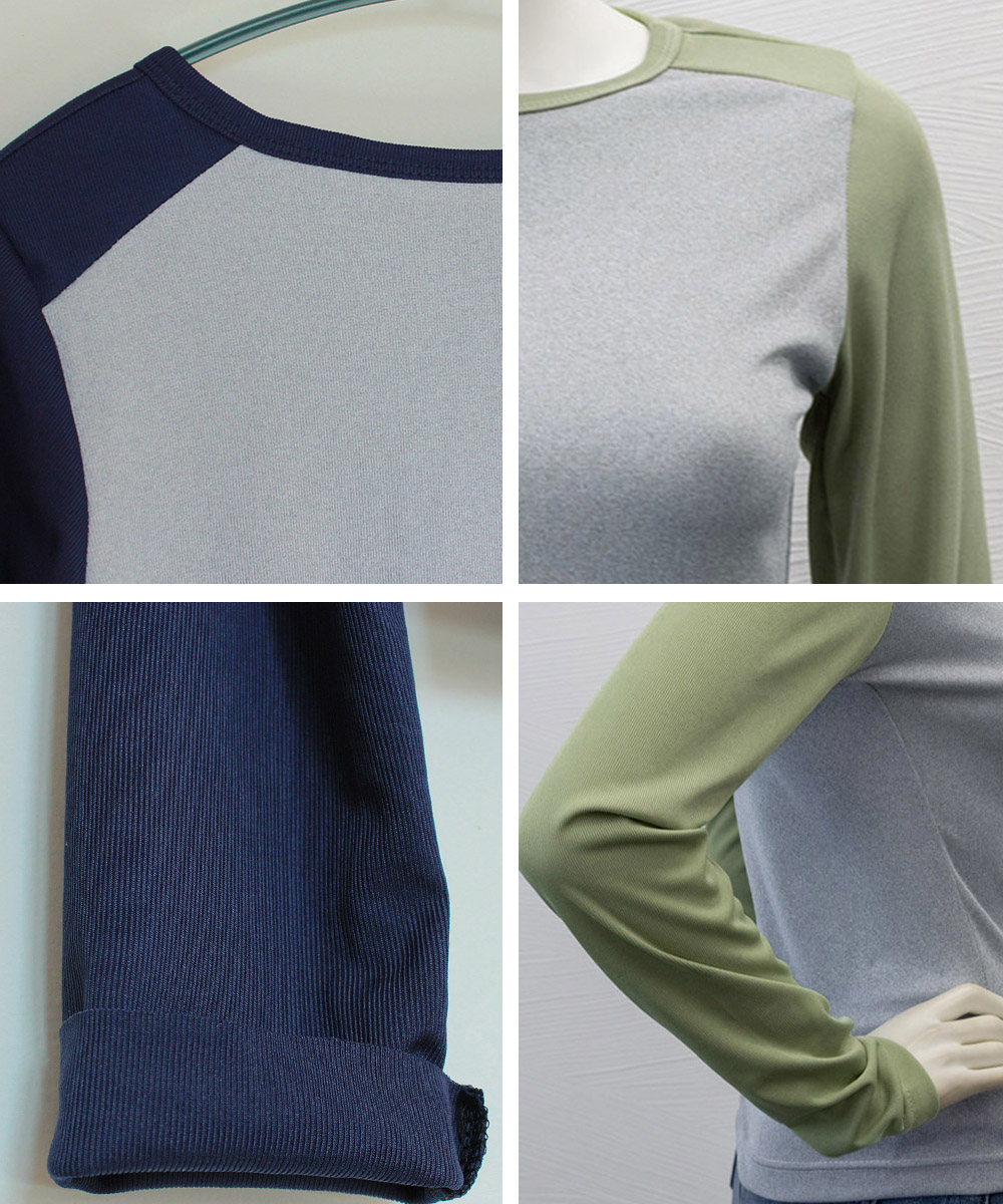 ロンT薄手 バイカラー配色リブ編み長袖ロンティー