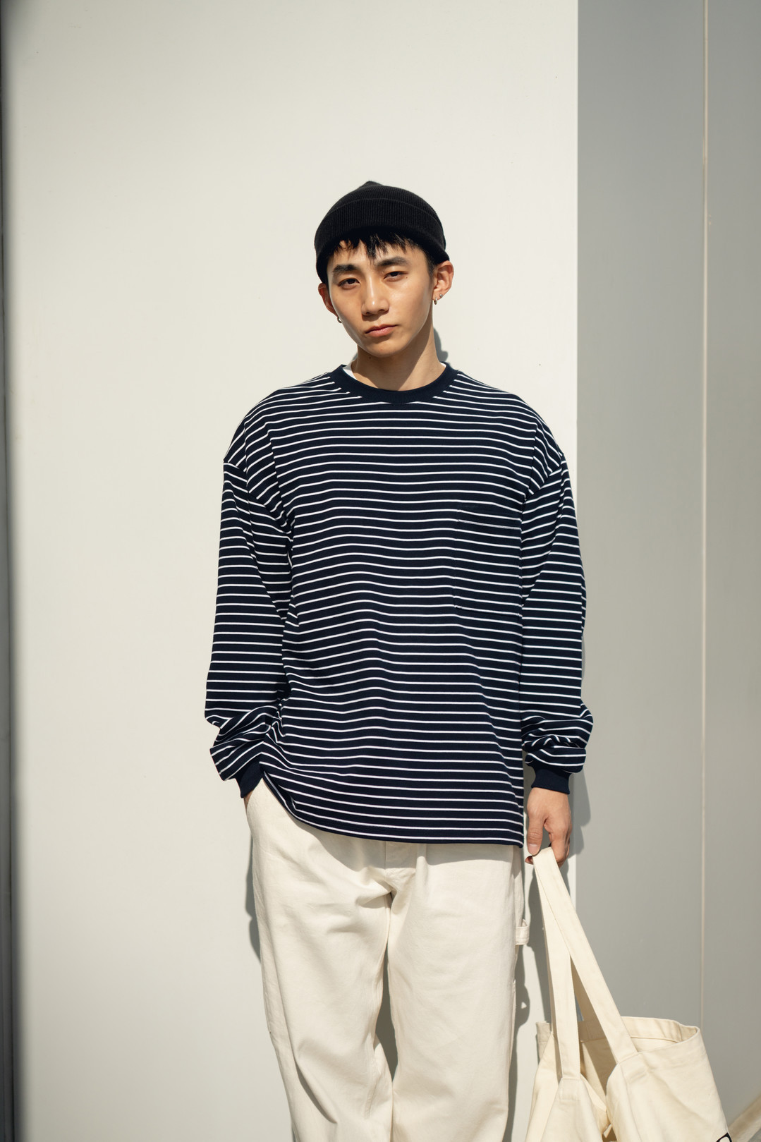 ロンT ネイビー ボーダー柄 長袖シャツ 男女兼用 カジュアル