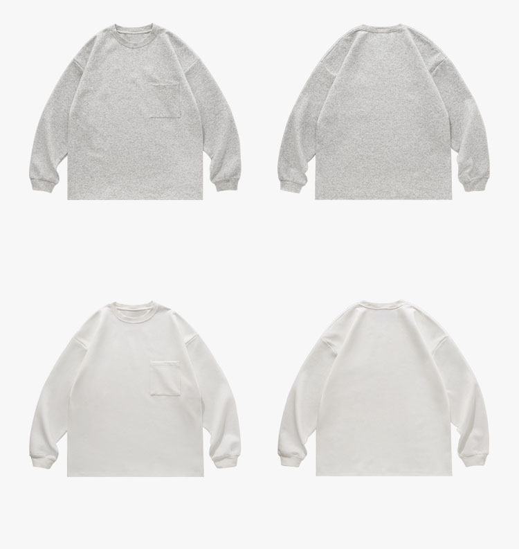 無地ポケット付きロンTコットン メンズレディース 全4色