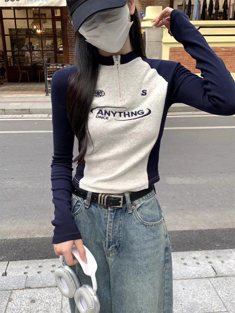 ロンT ラグラン切替ハーフジッププルオーバー