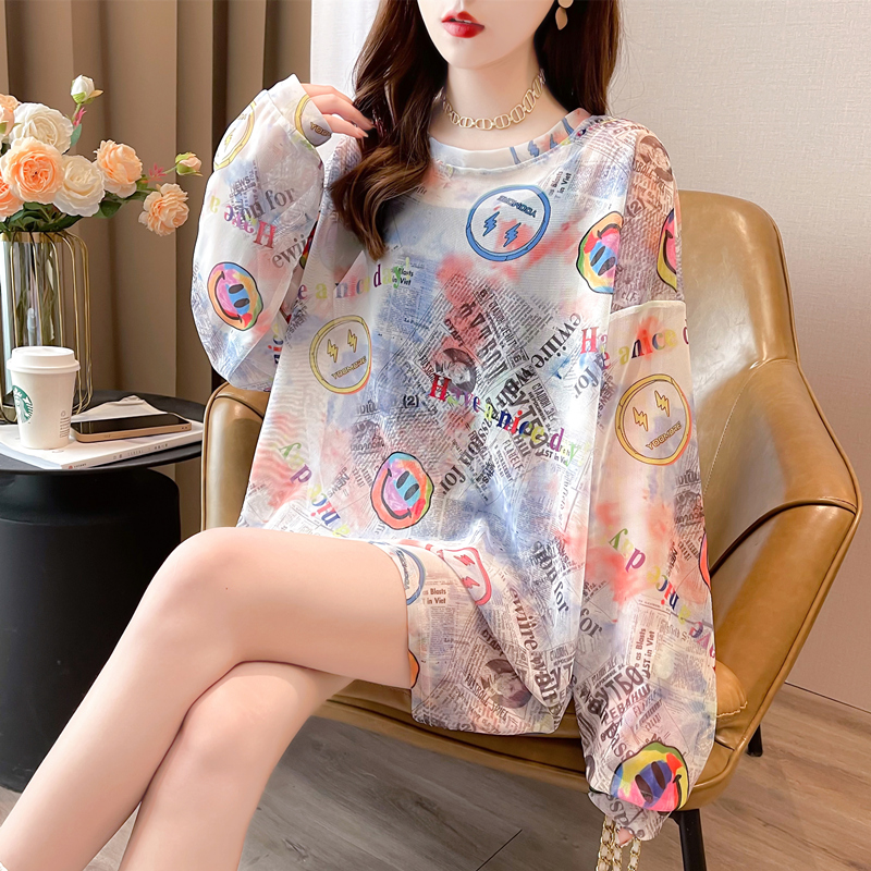 ロンT ポップ柄シースルー長袖カットソー